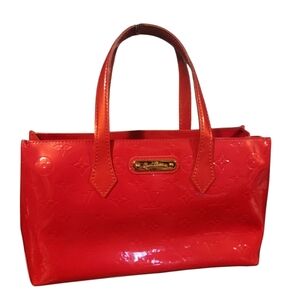 Auth Louis Vuitton Wilshire PM Tote Bag Monogram Vernis Rose Pop